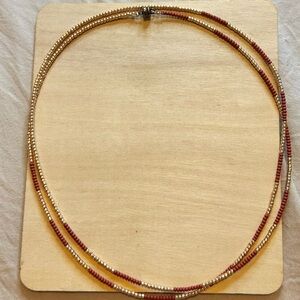 Chic Double Strand Gold Tone & Matte Terracotta Beaded Necklace